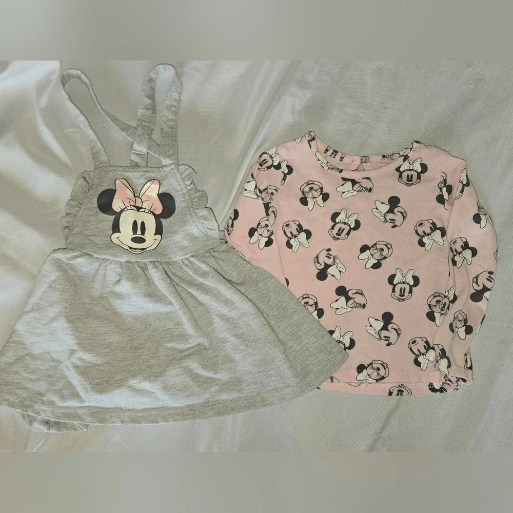 Disney Gray and Pink Minnie Mouse Kids Matching Set Baby Girl 18-24 Months